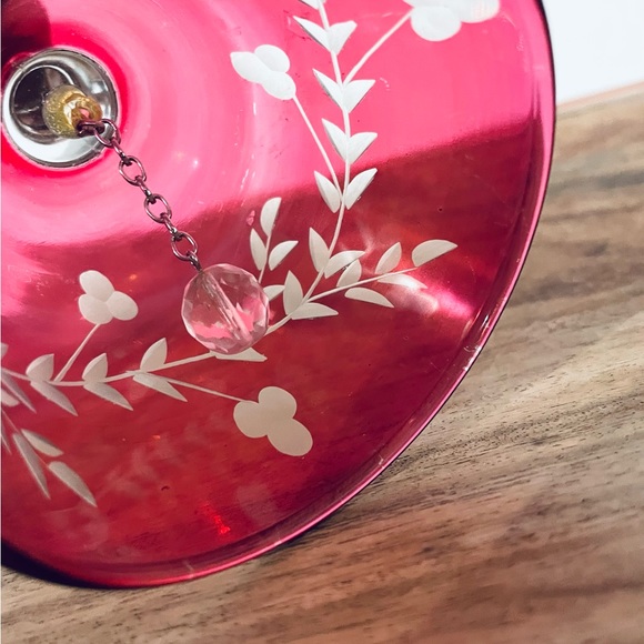Vintage Dinner Bell Cranberry Ruby Red Etched Floral Glass - Picture 8 of 12
